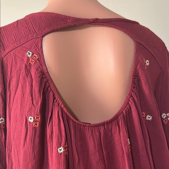Free People Tunic Dress Boho Embroidered Lined Burgundy Oversized Pockets Sz M - Picture 13 of 15